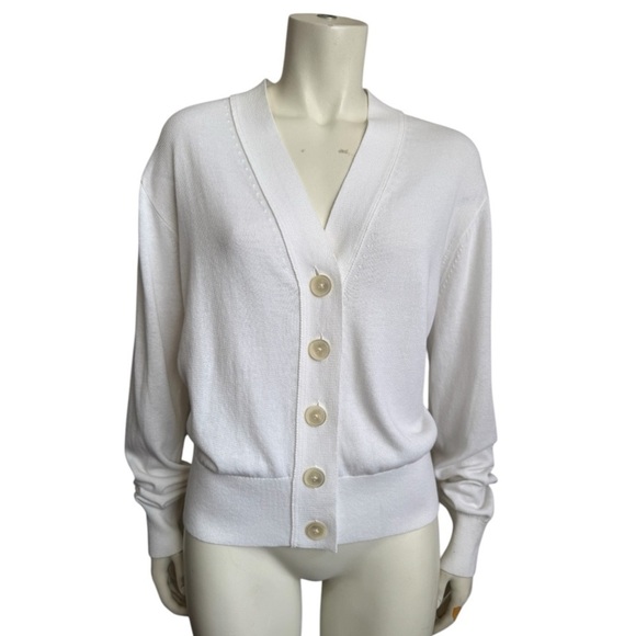 J. CREW bright white Summer v-neck cardigan cotton viscose women’s size large - Picture 5 of 10